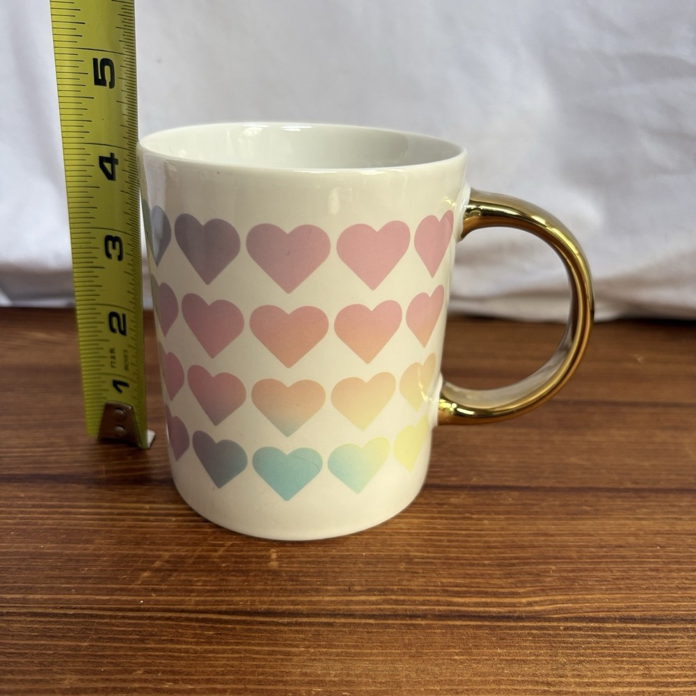 Paris Hilton Rainbow Hearts Mug Gold Handle Coffee Tea Cup Pastel Hearts - Picture 4 of 6